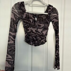 Urban Outfitters Black and lavender Mesh Long Sleeve Top